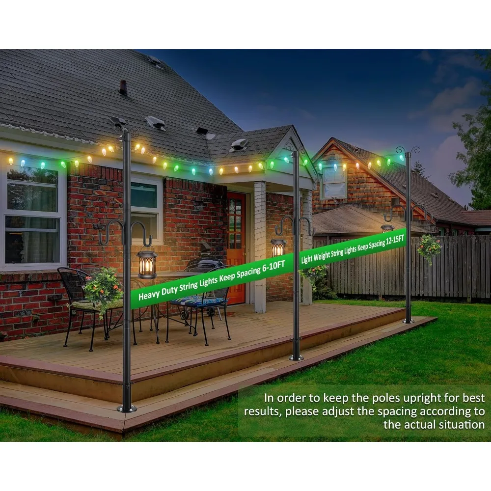 أقطاب خفيفة للسطح بطول 8.7 قدم، أقطاب معدنية بقطر 1.5 بوصة مع خطافات للتعليق، عمود مثبت على الأرض لديكور الفناء الخارجي #2