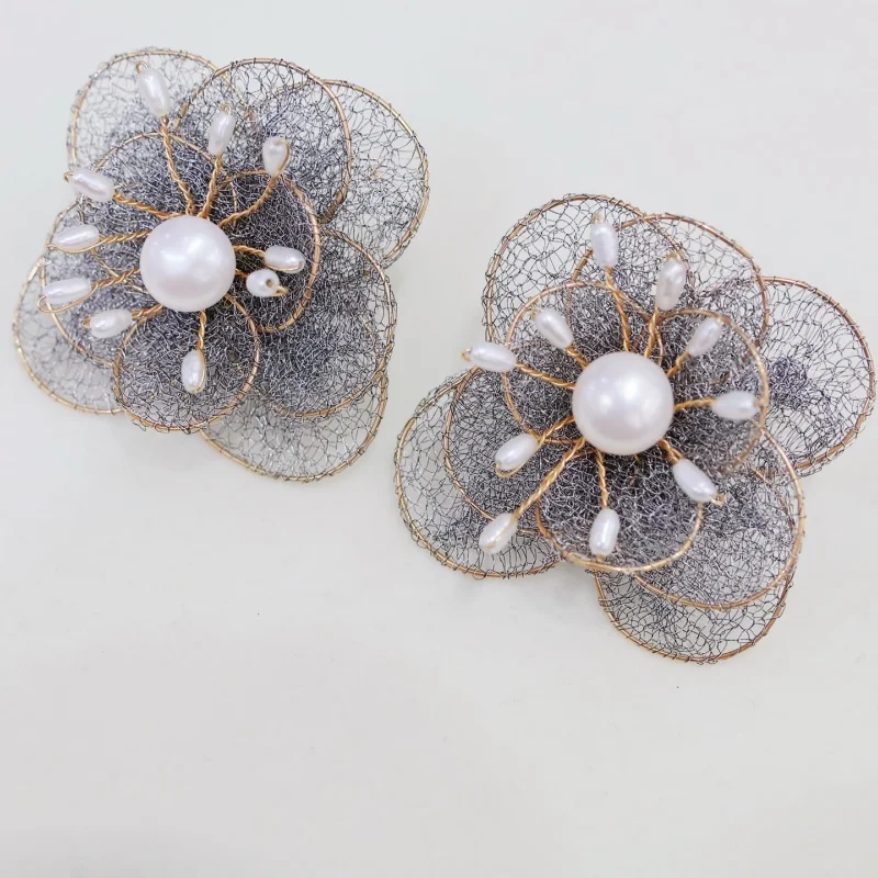 

SGARIT Original Design 14k Filled Gold Natural Freshwater Pearls Earrings With Flowers For Women Fashion Elegant Jewelry Party