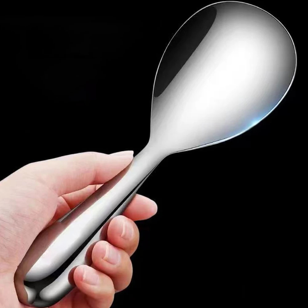 

Kitchen Rice Spoon Stainless Steel Large Head Smooth Comfort Grip Versatile Serving Tool Soup Scooper Reusable Non Stick