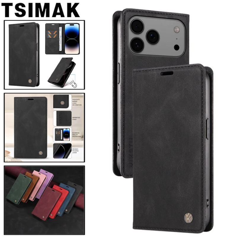 Magnetische Flip Ledertasche Für iPhone 17 Pro Max 16 Plus 15 14 13 Mini 12 11 16E Air Telefon Abdeckung Brieftasche Karte Slot Halter Coque