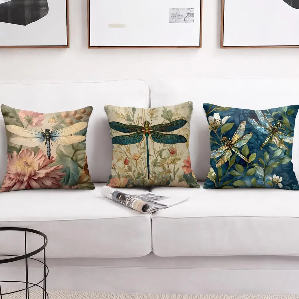 Dragonfly Lotus Cushion Cover Short Plush Soft Double-Sided Printing Pillow Case Cozy Sofa Bedroom Home Decor Gift