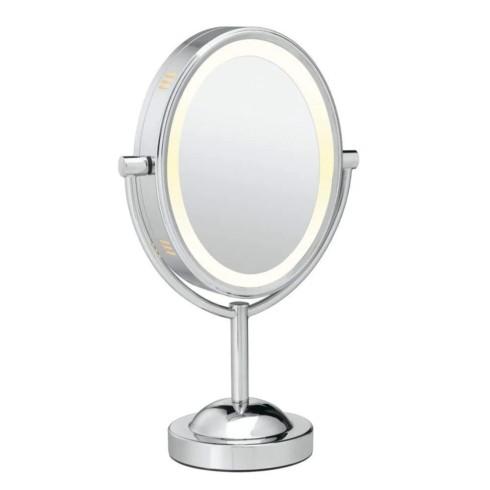 LED Lighted Makeup Mirror with 1X/7X Magnification, Double-Sided Vanity Mirror, Corded in Polished Chrome