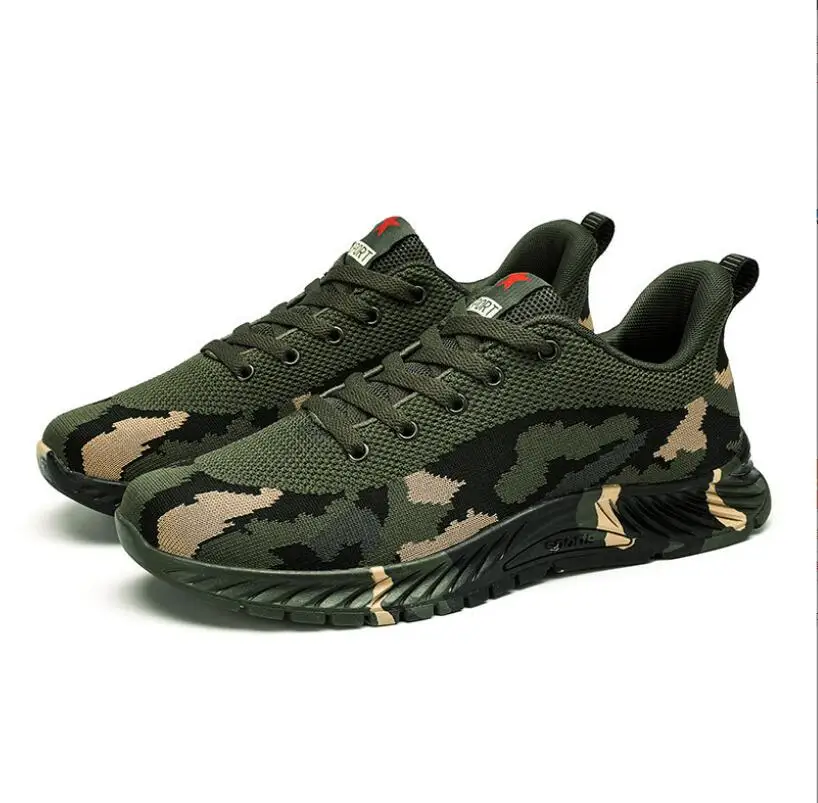 Zapatos casuales de camuflaje a juego para hombres y mujeres, zapatos deportivos de malla a la moda, zapatillas bajas para correr, ropa de trabajo antideslizante