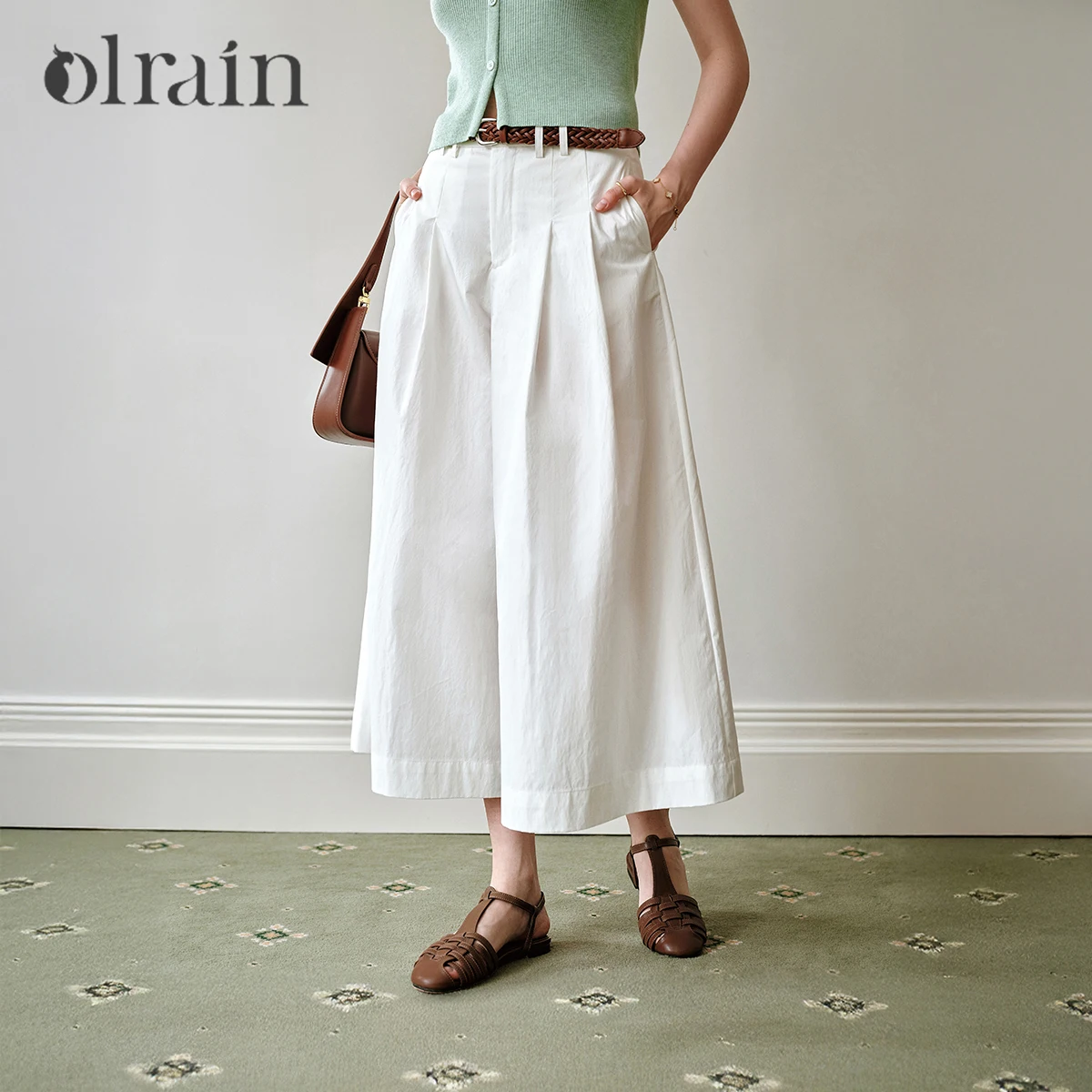 

OLrain 2026 Новые летние широкие брюки для женщин, белые, с поясом, с высокой талией, палаццо, офисные, женские O57XK98839