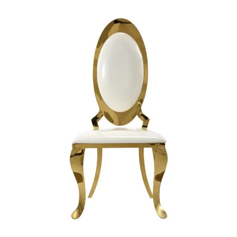 light luxury style quality stacking wedding banquet hall chairs white leather metal stainless steel gold wedding chair