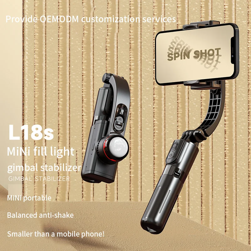 

Mini Gimbal Stabilizer Build-in Fill Light Wireless Selfie Stick Tripod Wireless Remote Portable Tiktok V-log Live Stream L18S