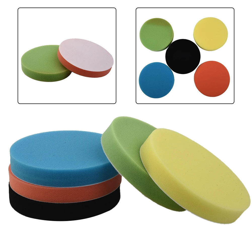 5pcs Sponge Polishing Pads Buffing Waxing Sponge Car Round Flat Polishing Foam Buffing Sponge Pads Tool7Inch/180mm