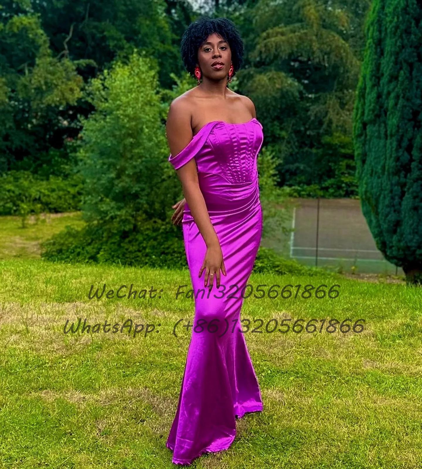 Vestido de dama de honor de sirena con hombros descubiertos para mujer, vestido de fiesta de graduación, vestido de trompeta sin espalda, cuello redondo, Simple