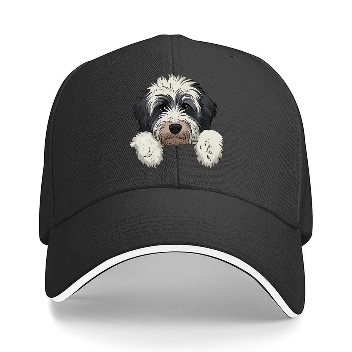 Bernedoodle Puppy Peeking Dog Face Sandwich Baseball Cap
