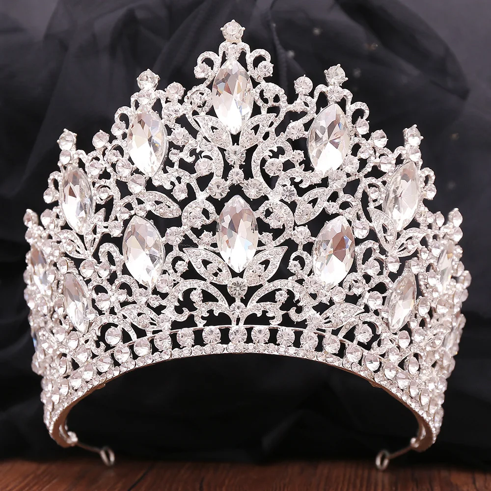 European style cross-border wedding crystal crown, luxurious forest style leaf inlaid with rhinestone bridal crown