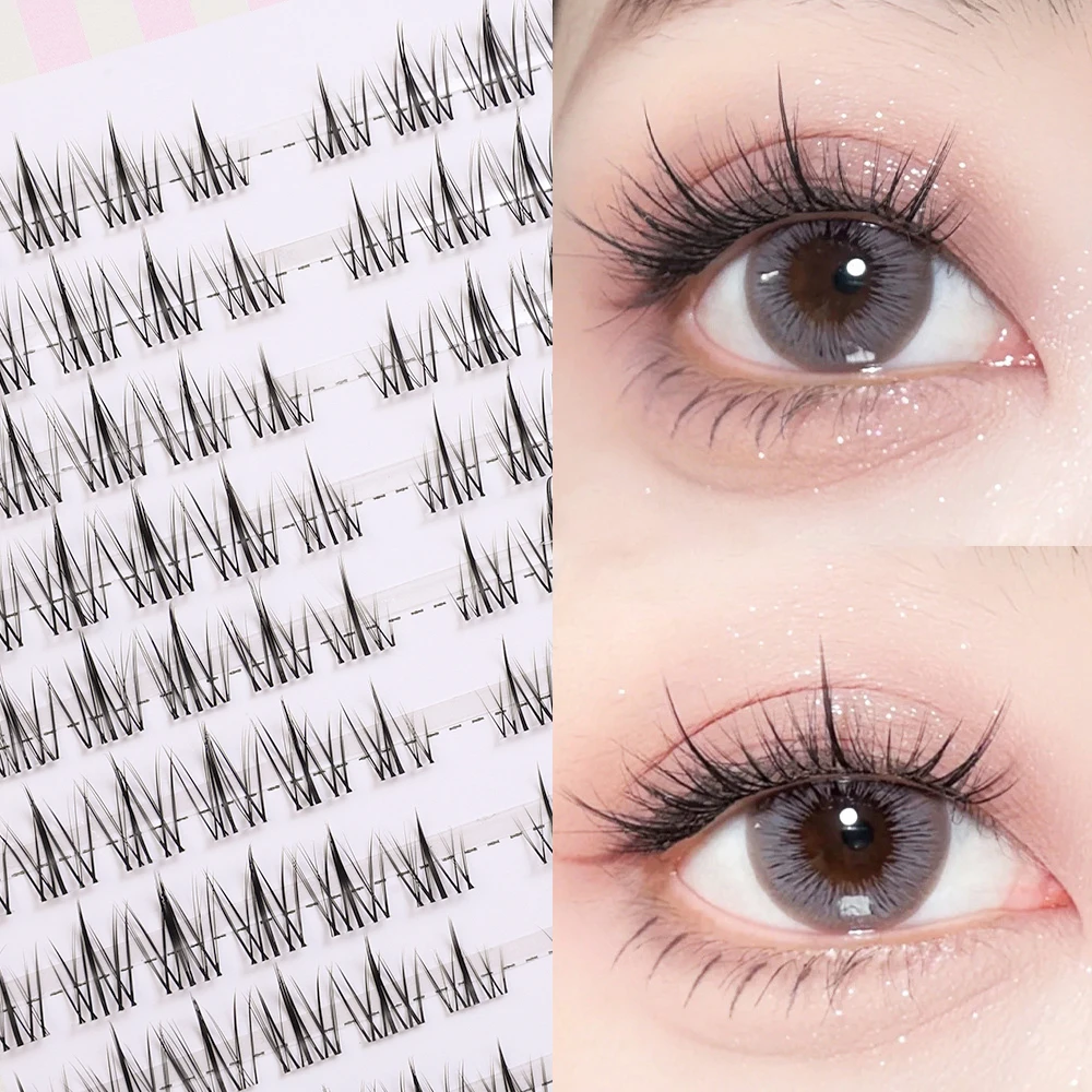 10 Rows Manga Cluster Eyelash Black Brown Individual Lashes Extension Soft Fluffy Clear Stem Segmented Grafting Eyelash Makeup