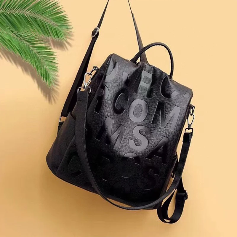 

Fashionable and versatile simple cowhide leather backpack casual trendy letters classic practical and elegant