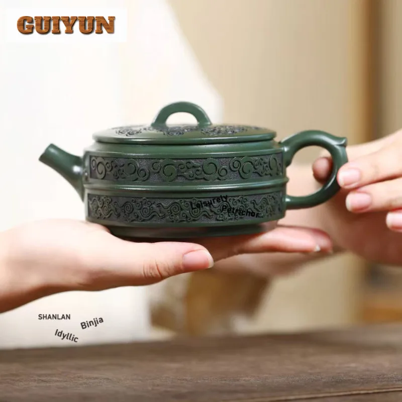 

250 мл креативные чайники из фиолетовой глины Исин, горшок ручной работы большого калибра, чайник из необработанной руды и зеленой грязи с ситечком, чайный сервиз Zisha, подарок