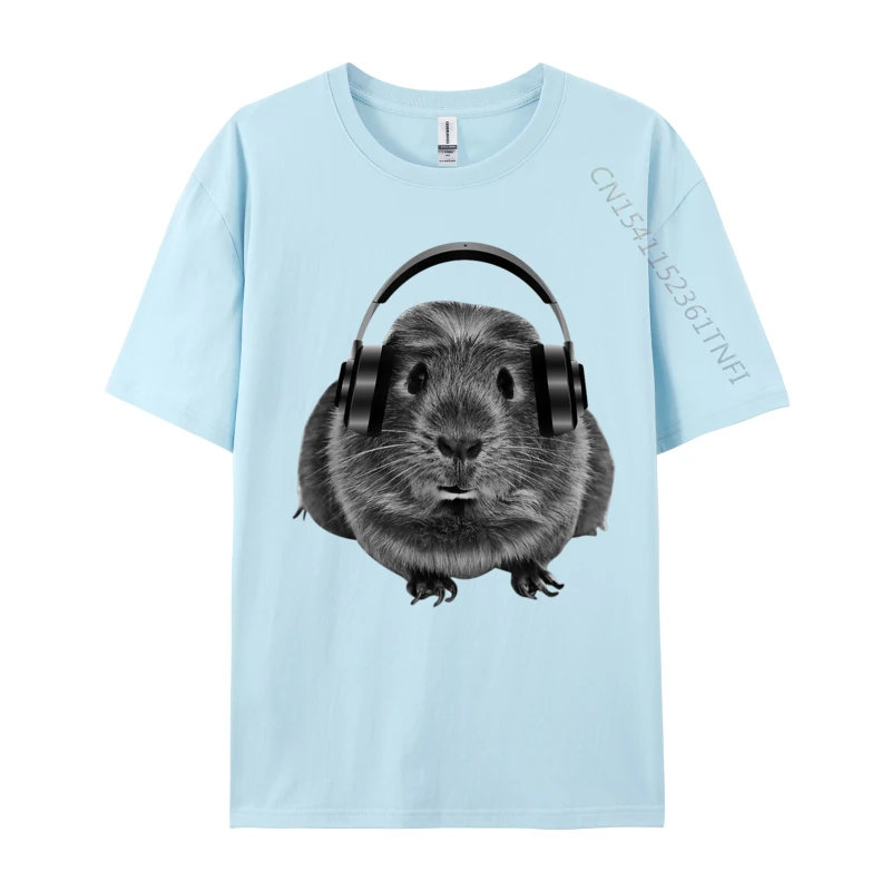 

Funny Guinea Pig Guinea Pig Headphones Tops Tees Design Tee-Shirt Autumn Hot Sale Casual Cotton Student T-Shirt Casual
