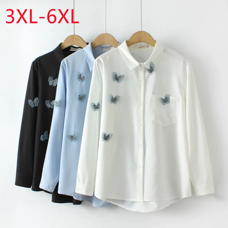 

New 2023 Ladies Spring Autumn Plus Size Tops For Women Large Size Blouse Long Sleeve Buttons Butterfly Shirt 3XL 4XL 5XL 6XL