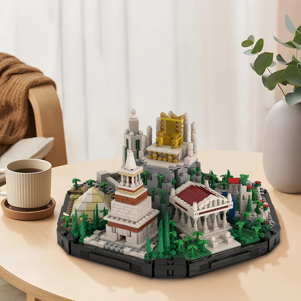 BuildMoc Architectural Skyline Building Block Set with Zeus Statue ,Great Pyramid of Giza,Hanging Garden Model Toys(1919 PCS)