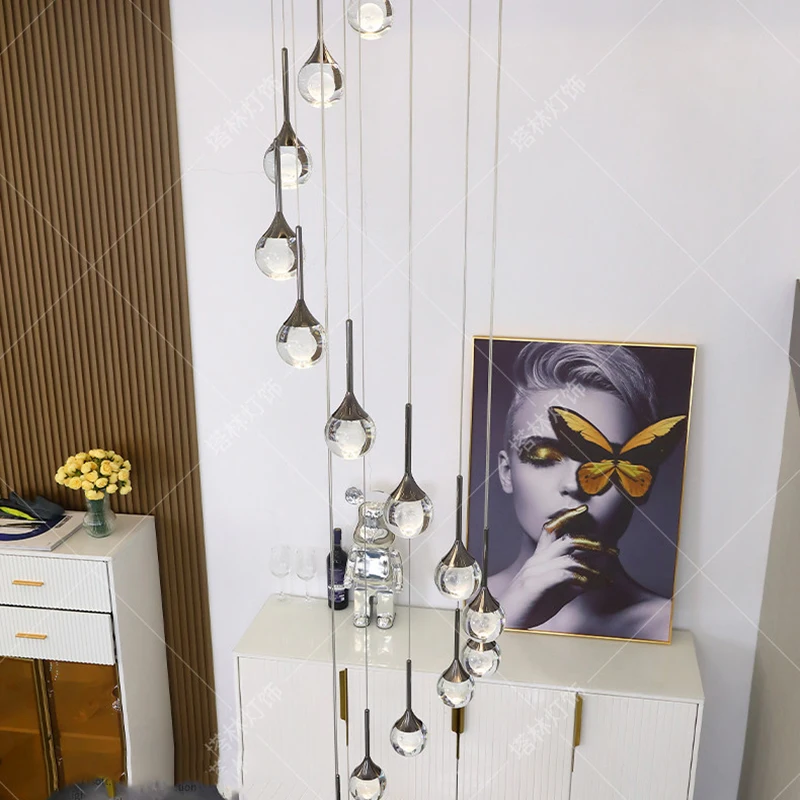Nordic home decoration, villa chandeliers, staircase chandeliers, living room high-rise LED indoor lighting fixtures