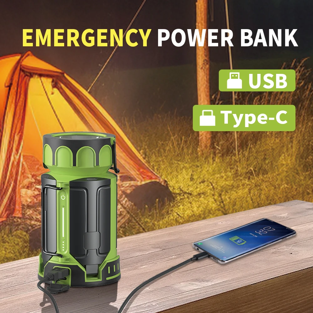 Multifunction Camping Lantern With Solar Panel Portable Lamp Flashlight Rechargeable Power Bank Waterproof Emergency Searchlight