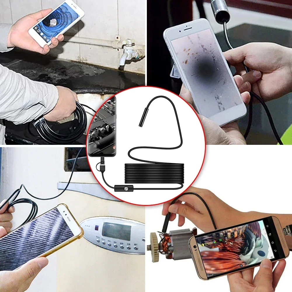 3 في 1 كاميرا المنظار 7 مللي متر مايكرو USB/Type-C Borescope كاميرا صغيرة إضاءة مقاومة للماء كاميرات فحص السيارات لأجهزة هواوي XIAOMI PC