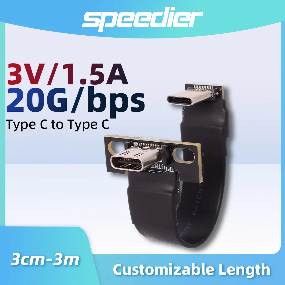 

USB 3.2 Type C To Type C USB-C Gen2 X2 Flat Ribbon Cable 20G 90 Angle Riser Data Sync Charge FPC FPV Aerial Photography Cord 20P