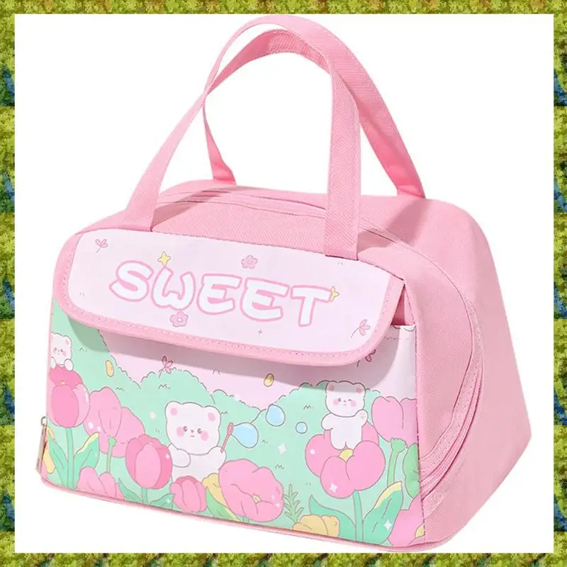 UISN Kawaii Portable Lunch Bag Pink Insulated Lunch Container For Women Adult Work Outdoor Camping Durable