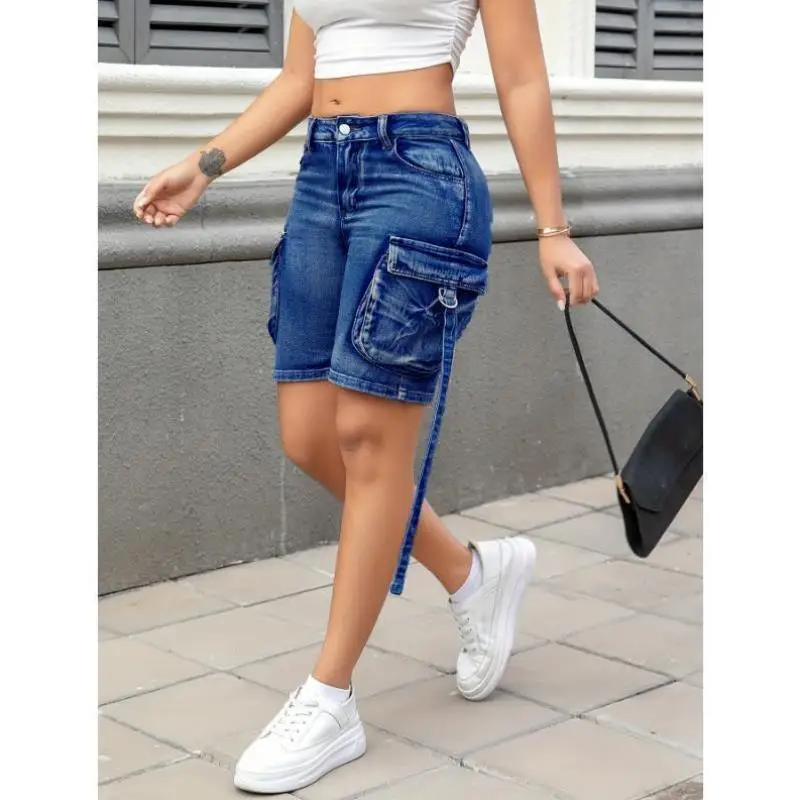 

Retro Sle Pure Color orts for Men with kets Cross-Border New Arrival Ci Walk Suitable Nine Points Pants Micro Stretch