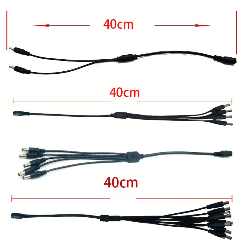 12V DC Power Supply Cable Kit for CCTV Security Camera Router LED Strip - Centralized Multi-Port Adapter with Extension Cord
