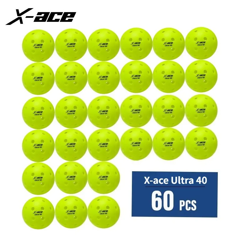 60 Pcs X-ace Ultra 40 Pickleballs,Upgraded Version of Pro 40 Pickleballs,Green Color for High Visibility and Fast Ball Speed