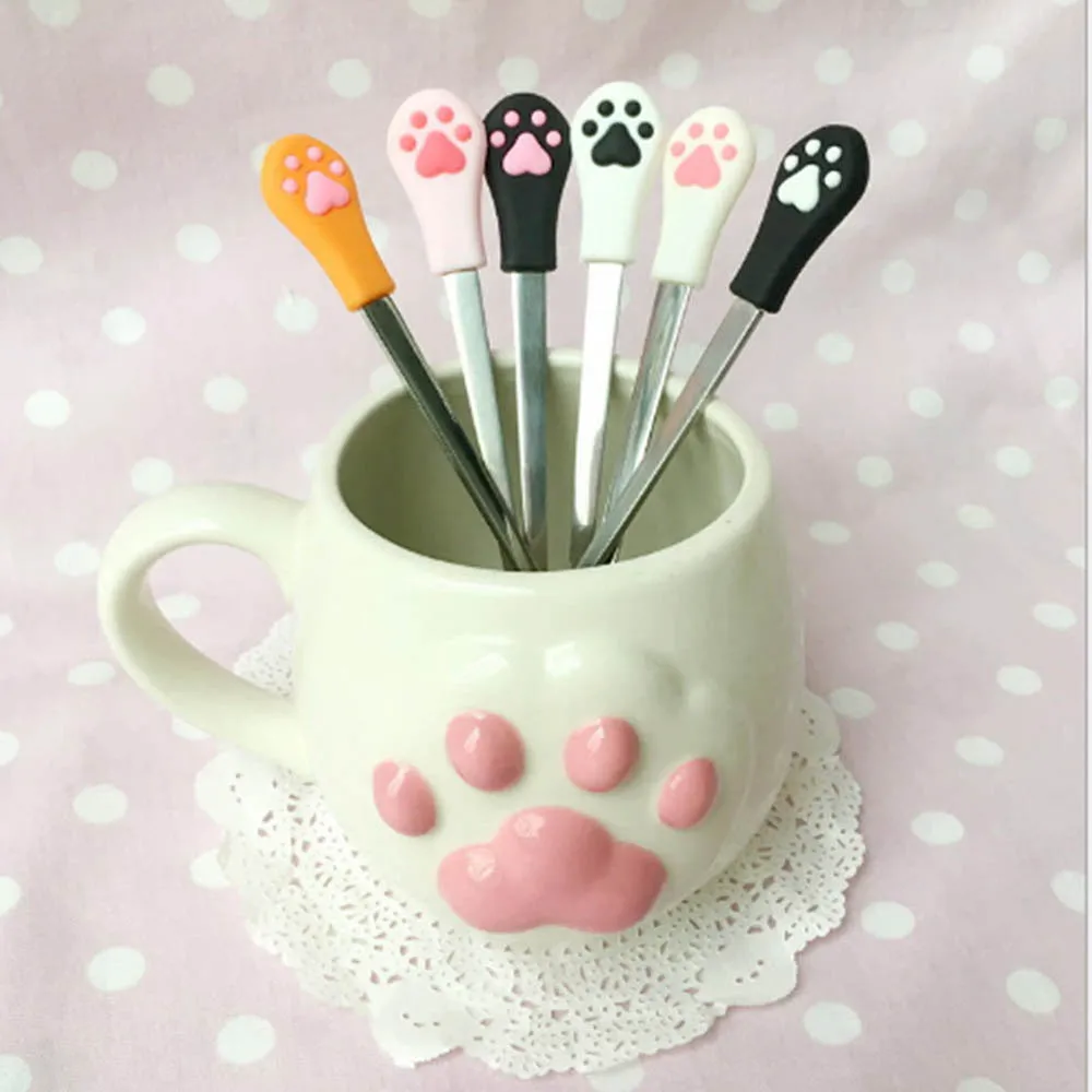 New 1 Pcs Stainless Steel Cute Cat Claw Coffee Spoons  Candy Tea   Fruit Dessert Drink Tableware Kitchen Supplies