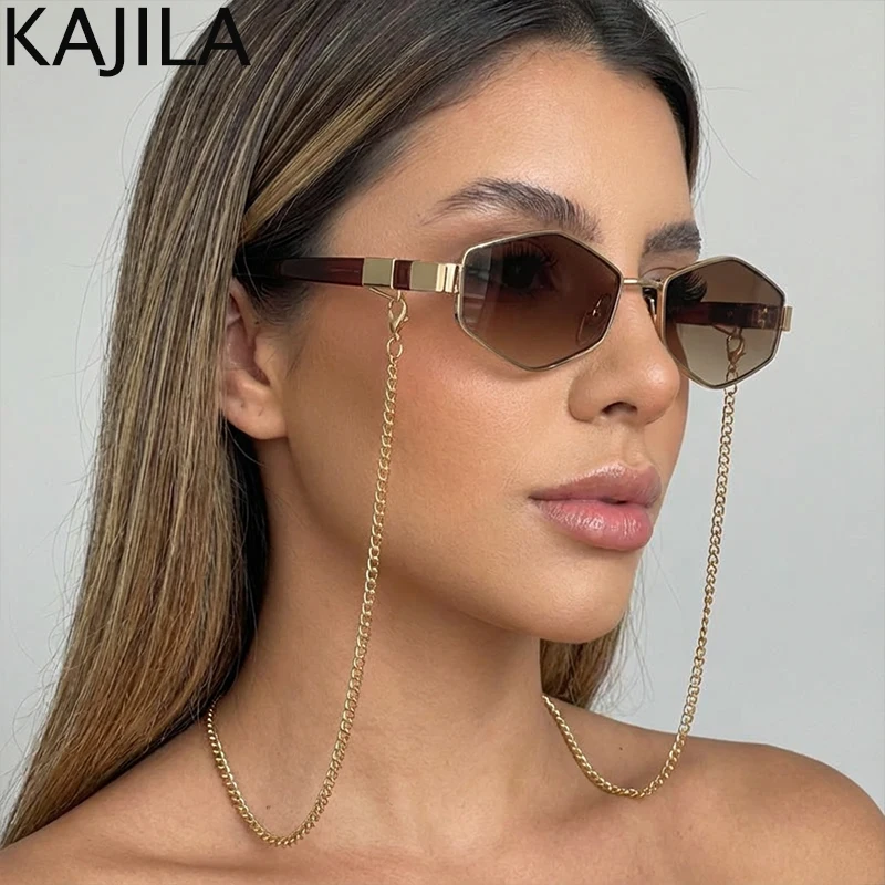 

Small Hexagon Punk Sunglasses Women With Chain 2026 Luxury Brand Vintage Polygon Sun Glasses For Lady Classic Travelling Shades