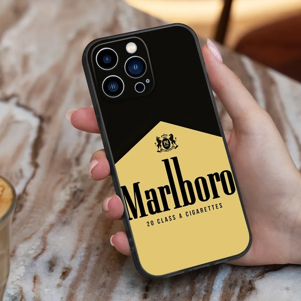 cigarette Phone Case For iPhone 16,15,14,13,12,11,Pro,X,XS,Max,XR,Plus,Mini M-Marlboro Silicone Black Shockproof TPU