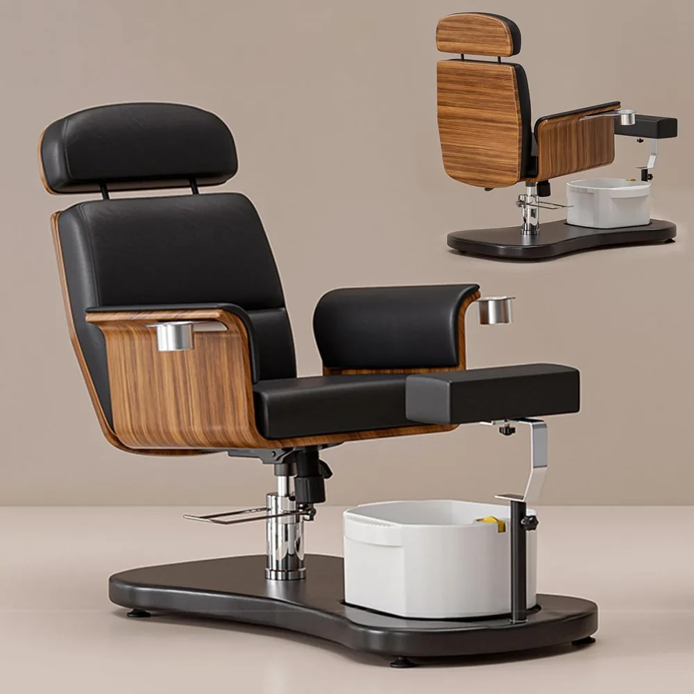 

360 Swivel Reclining Pedicure Chair No Plumbing for Nail Tech, Pedicure Station with Adjustable Seat, Footrest and Foot Bath, P