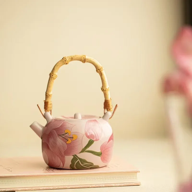 180ML Imitation Song Powder Ru Kiln Lily Teapot Lifting Beam Pot Brewing Teapot Stuffy Teapot Exquisite Ceramic Kung Fu Tea Set