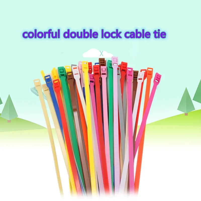 8x350mm 100pcs High Quality Full Size Color Nylon Cable 66 Double Lock Plastic Tie