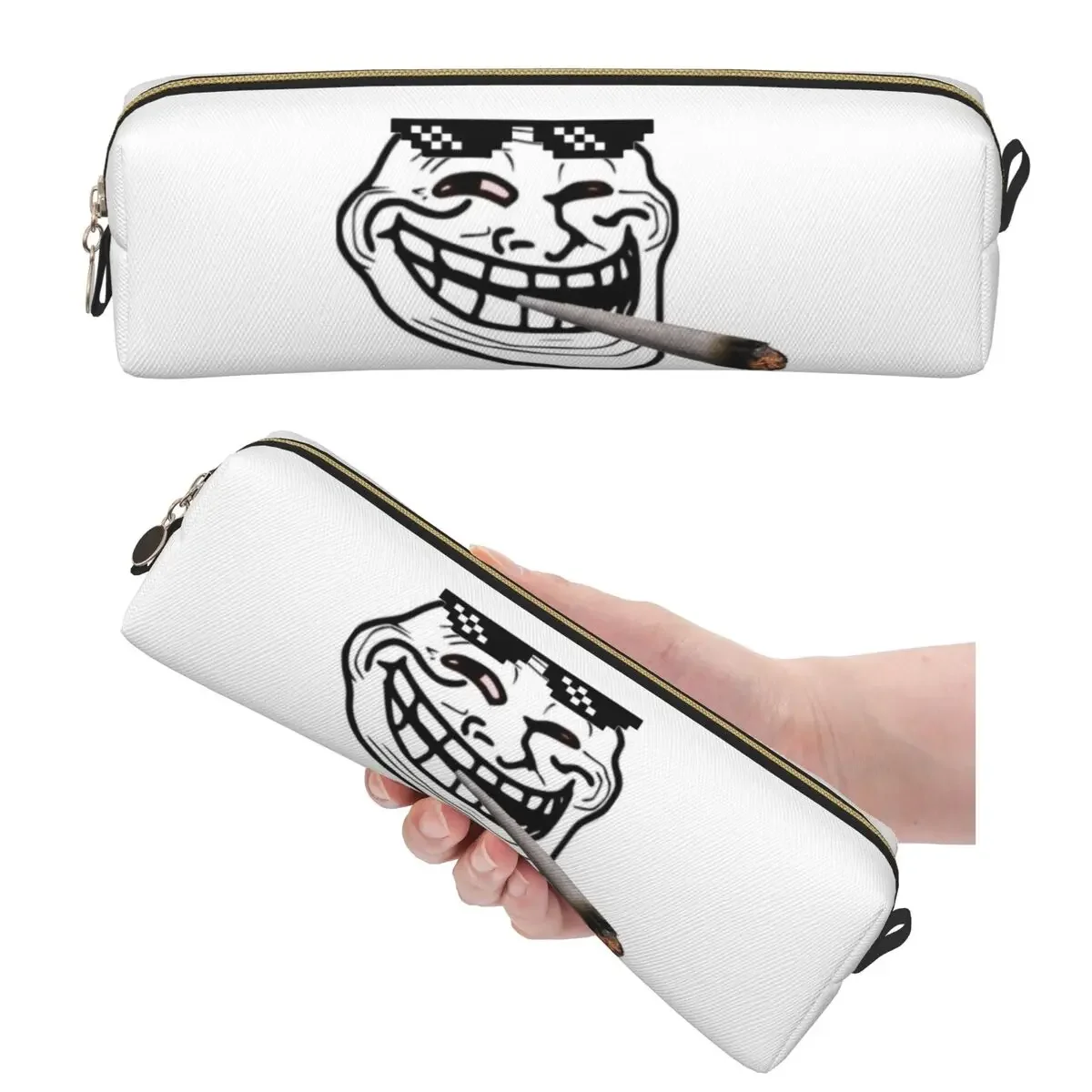 Novelty TROLL Face Meme Funny Pencil Cases Large Storage Pen Bags Pen Box For Boys Girls Stationery Pencil Pouch Cosmetic bag