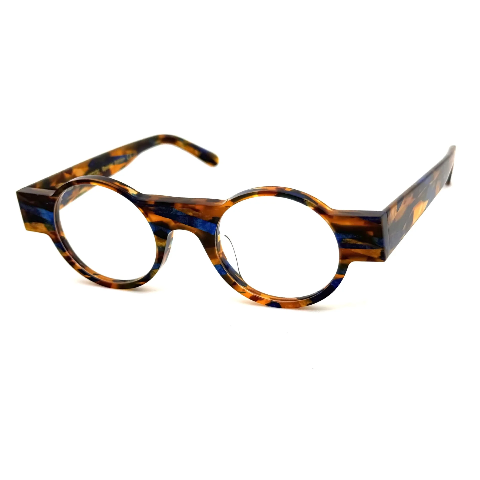 HENAU 44mm Italy Acetate With Case Handmade Round Vintage Retro  Man Women Spectacle Frame Prescription Eyeglass 368