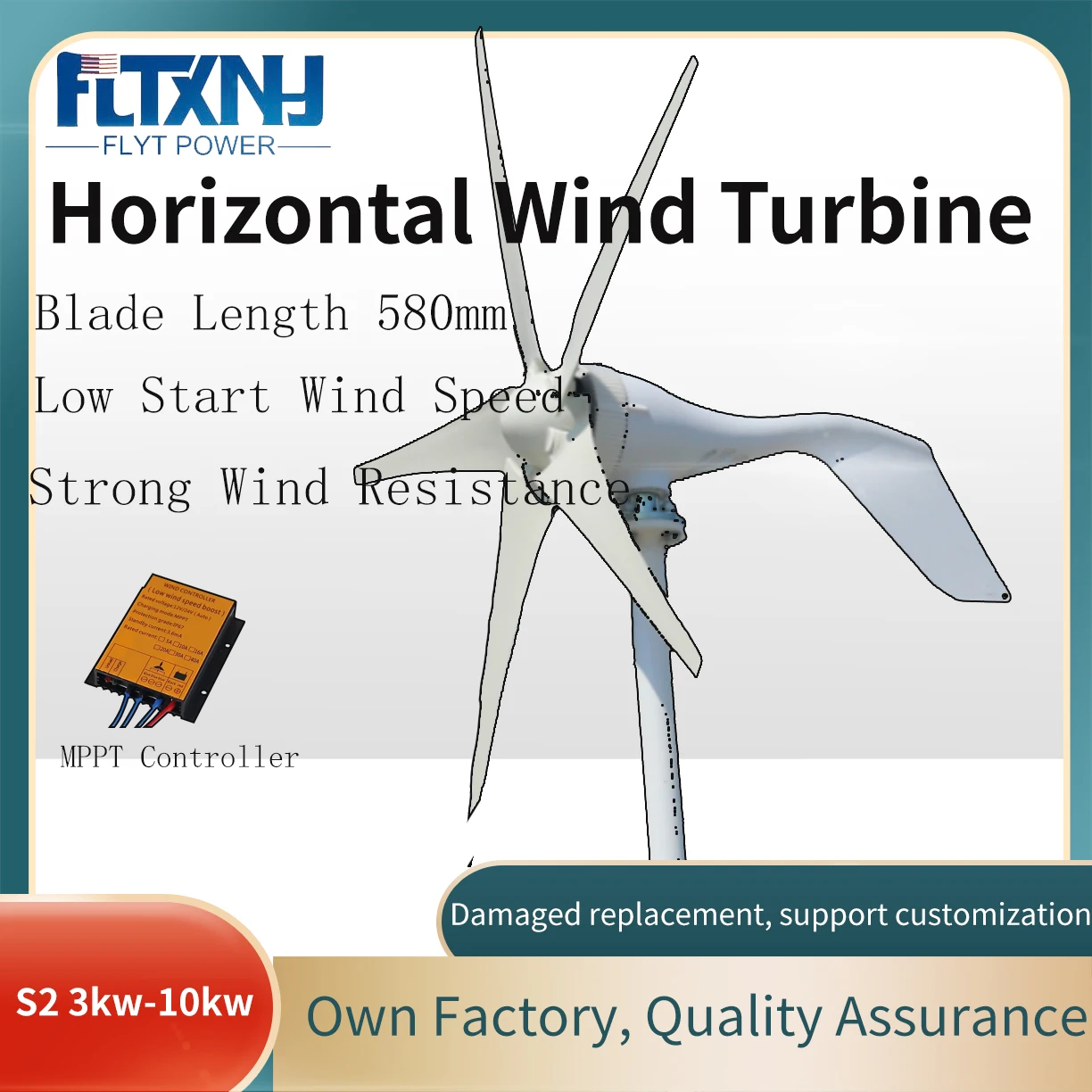 3KW Wind Generator Horizontal Axis Wind Turbine 24V 48V 12V Complete System Kit Low Start Wind Speed Low Noise Home Appliance