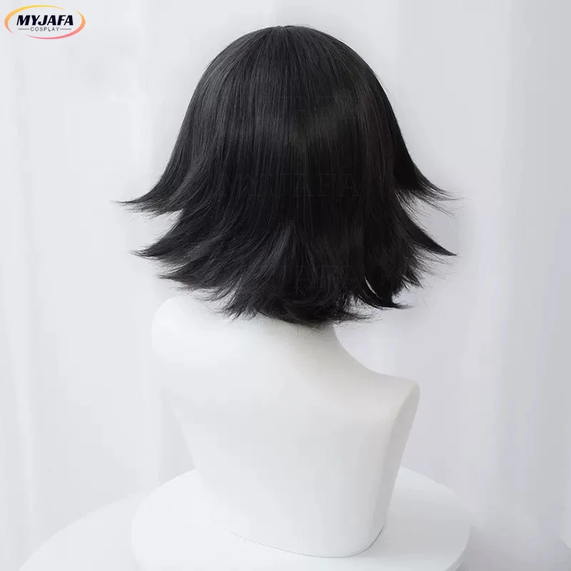 Ranpo Edogawa parrucca Cosplay Cosplay corta 30cm naturale nero resistente al calore capelli Anime parrucche Cosplay + cappuccio parrucca