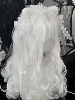 白色蕾絲蝴蝶結貓耳髮箍哥德式頭飾可愛女僕裝角色扮演蘿莉髮飾 8 最佳銷售 白色貓耳朵 - №2