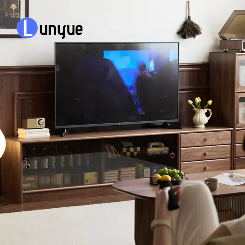 Solid Wood TV Cabinet Modern Luxury Farmhouse Living Room Furniture with Storage Function Wholesale Home Entertainment