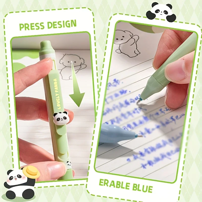 1 Set of 4-Piece Animal-Themed Erasable Pens with Black Ink, Retractable, Ideal for Beginners, Perfect Gift for School Stationery, Essential for Study and Office, Erasable Pens, Great Gift for the Back-To-School Season