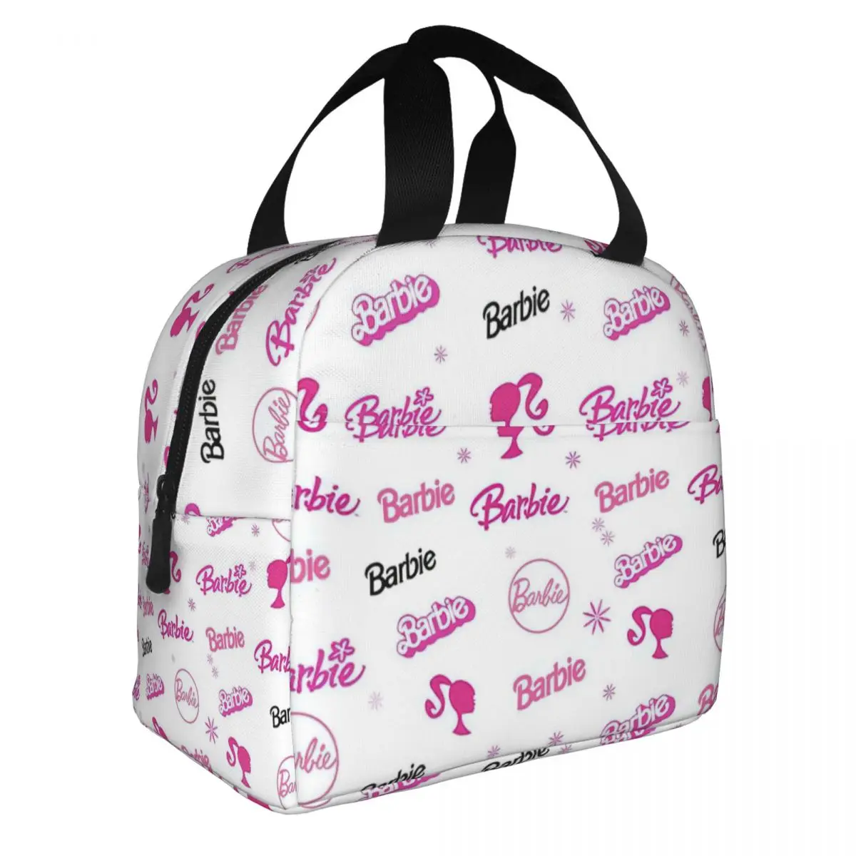 Pink Pattern Insulated Lunch Bags Portable Barbi Girl Meal Container Thermal Bag Tote Lunch Box Work Travel Food Storage Bags