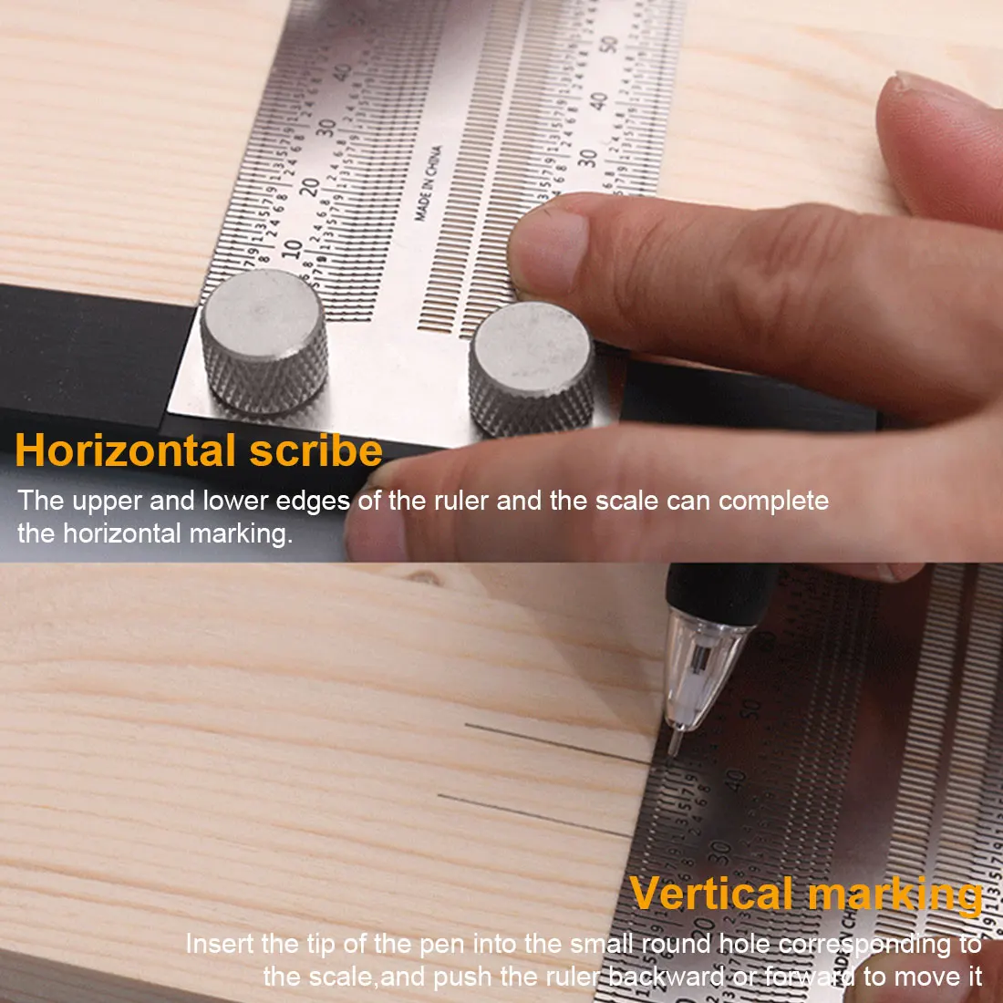 Precision Marking T-Rule Scale Ruler T-Type Hole  Stainless Scribing Mark Carpenter Line Gauge Carpenter Measuring Tool Woodwork