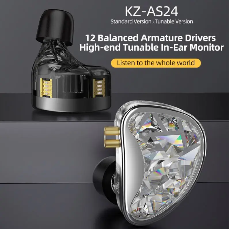 Kz AS24 Hifi Earphone 24 Ba Units High-End Tunable In-Ear Balanced Armature Earphones Monitor Headphone Cancelling Sport Earbuds