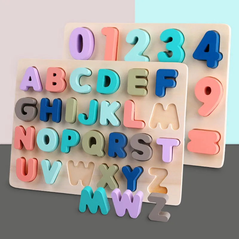 유치원 아기 숫자 및 문자 인식 퍼즐 장난감 안전한 나무 수학 장난감 유아 조기 학습 교육용 장난감