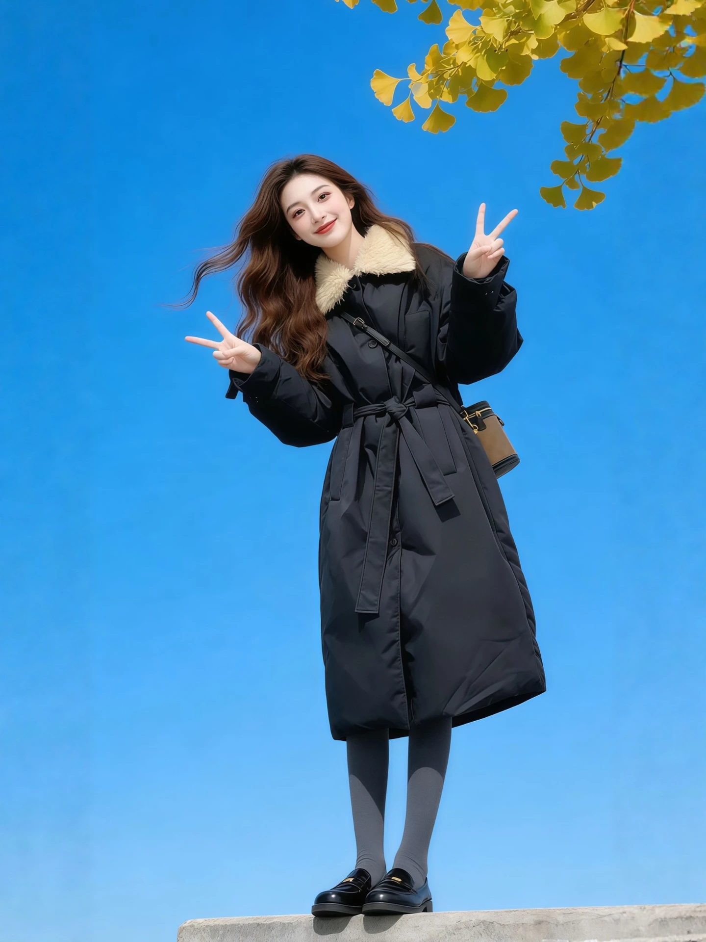 

Black Long Thickened Cotton Jacket Women's Winter Large Size Warm Beautiful High-End Feeling Fur Collar Cotton Clothes