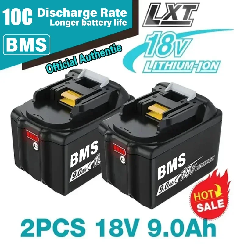 For Makita 18V 9000mAh 15C Rechargeable Power Tools Battery with LED BL1830 BL1850 BL1860 Battery Charger Set with Working Light