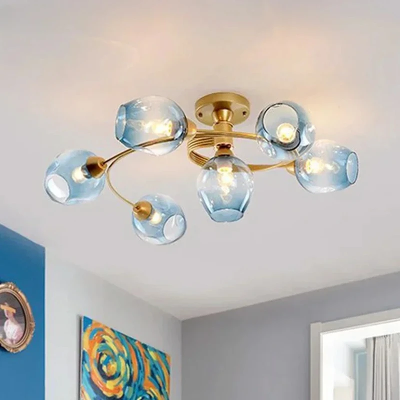 

Modern Creative Flower Glass Ball LED Chandeliers for Living Room Bedroom Coffee Tables Home Design Lighting Suspension Design
