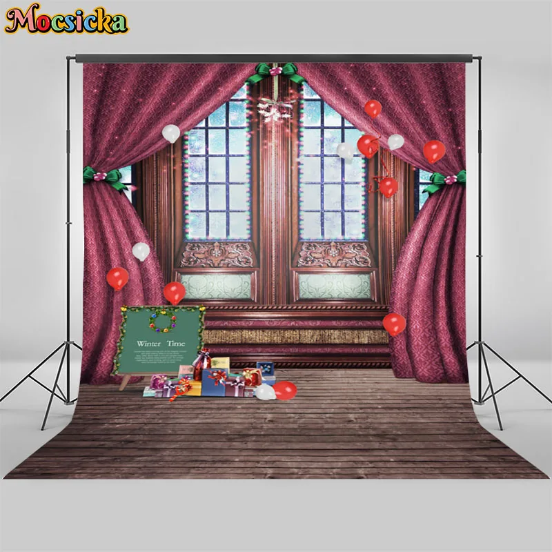 Mocsicka 2023 Christmas Tree Gift Toy Cute Bear Baby Photo Background Photography Backdrop Xmas Photocall Photo Studio Banner