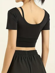 Yoga wear with chest pad sports short sleeve women's top shock-proof quick dry running short sexy fitness T-shirt summer
